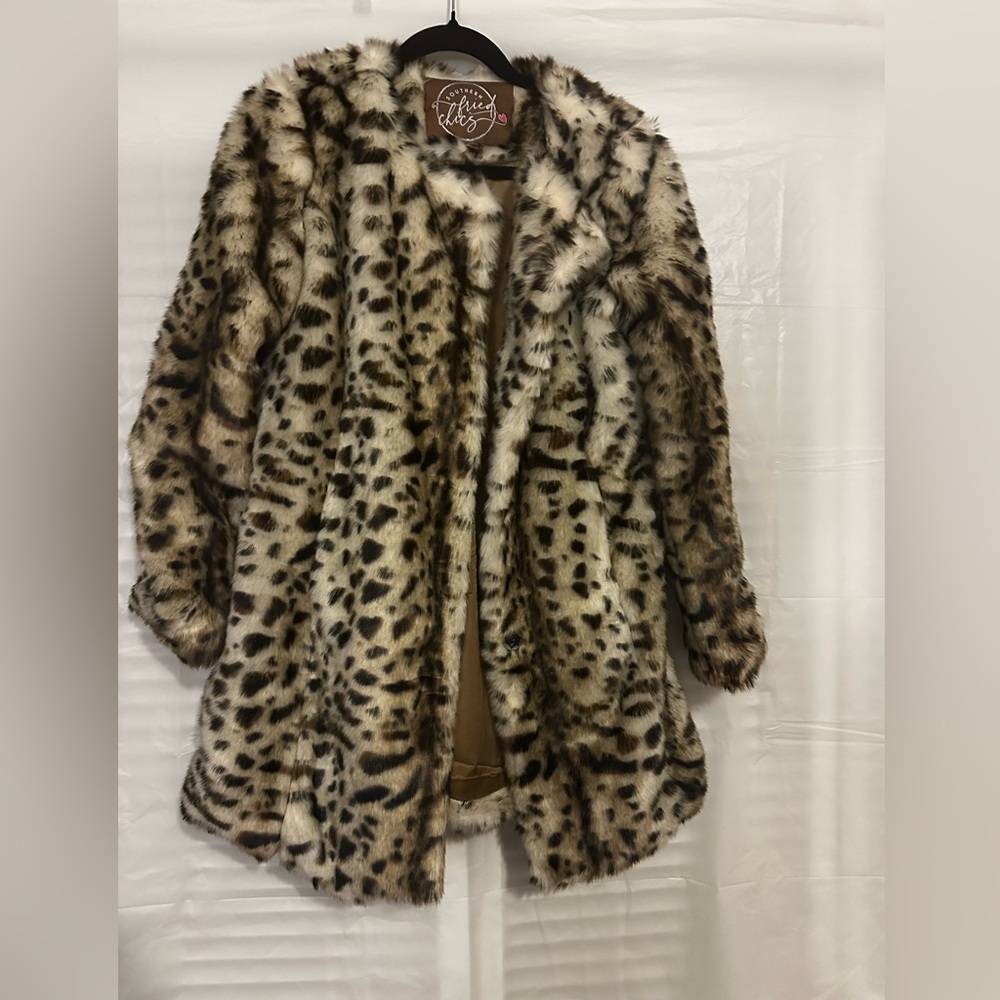 Southern Fried Chics Leopard Print Faux Fur Coat